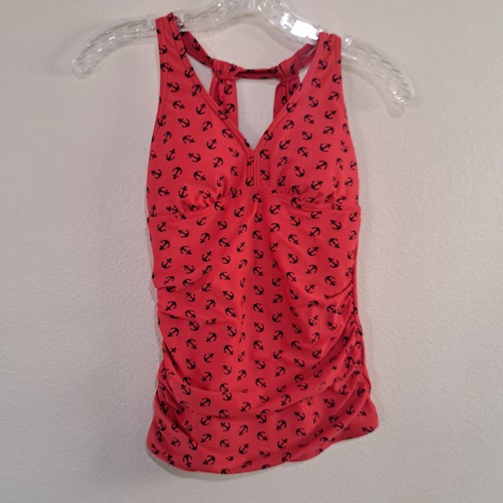 Downeast Basics Swimsuit Swim Top Tankini Coral Reef Red Women's Xs Nautical